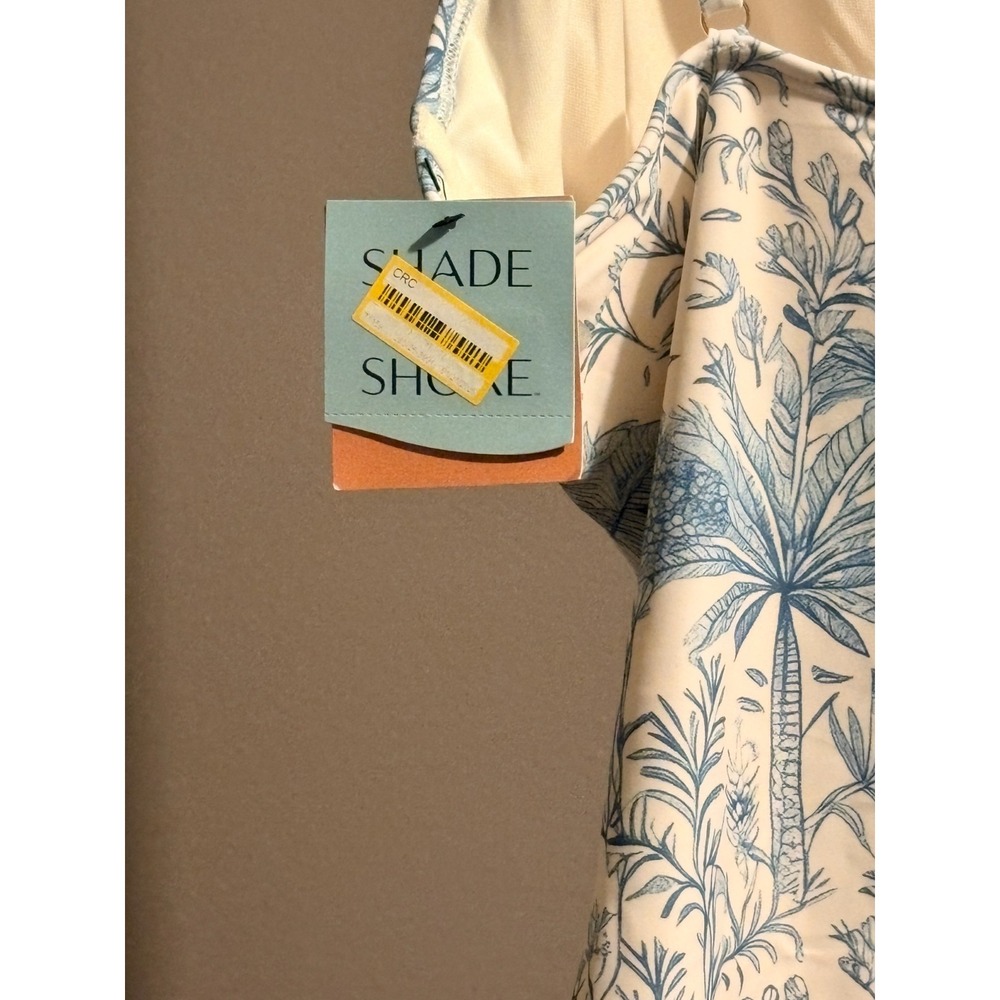 Shade & Shore Blue and White Palm Trees One Piece Swimsuit Adj Straps Sz L - Picture 4 of 6